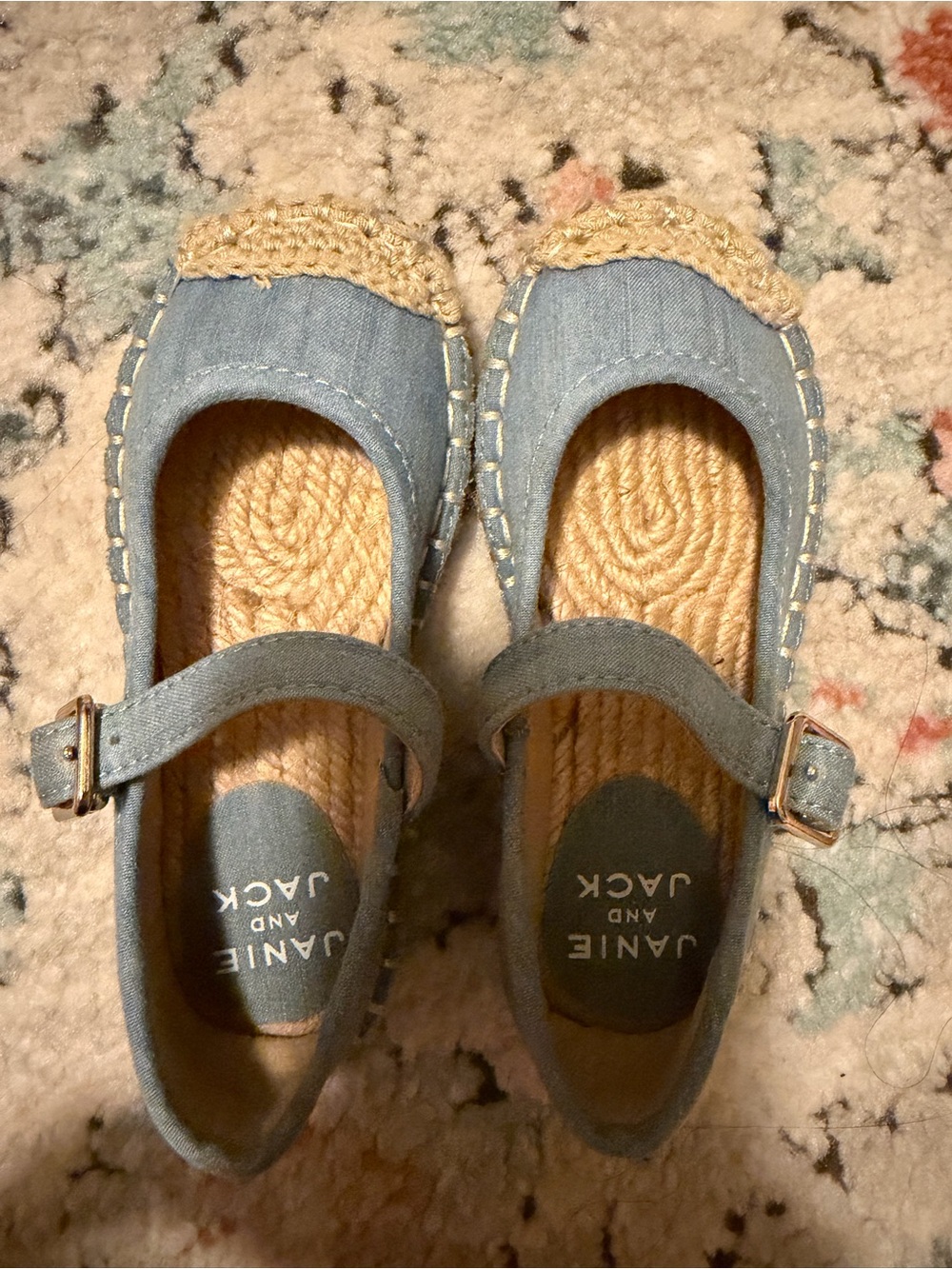 Janie and Jack Kids' Blue Canvas Espadrille Mary Janes size 7 Tolder worn twice